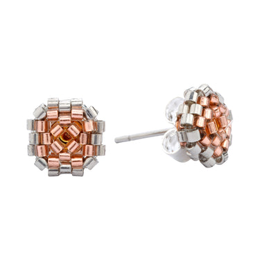 Aretes Diamantes 1 Cuadrado Plata Cortos Rosa